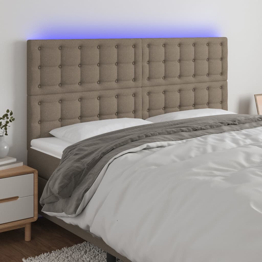 sengegavl med LED-lys 160x5x118/128 cm stof gråbrun
