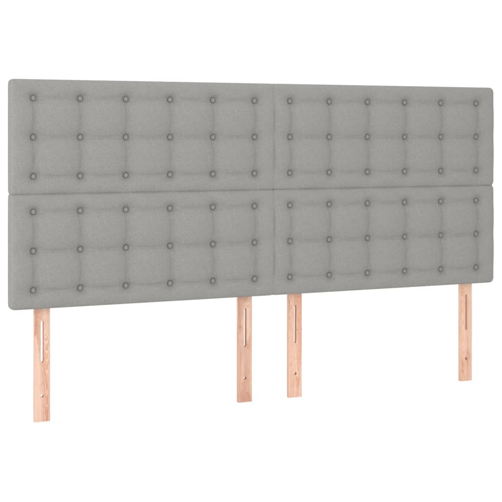 sengegavl med LED-lys 180x5x118/128 cm stof lysegrå