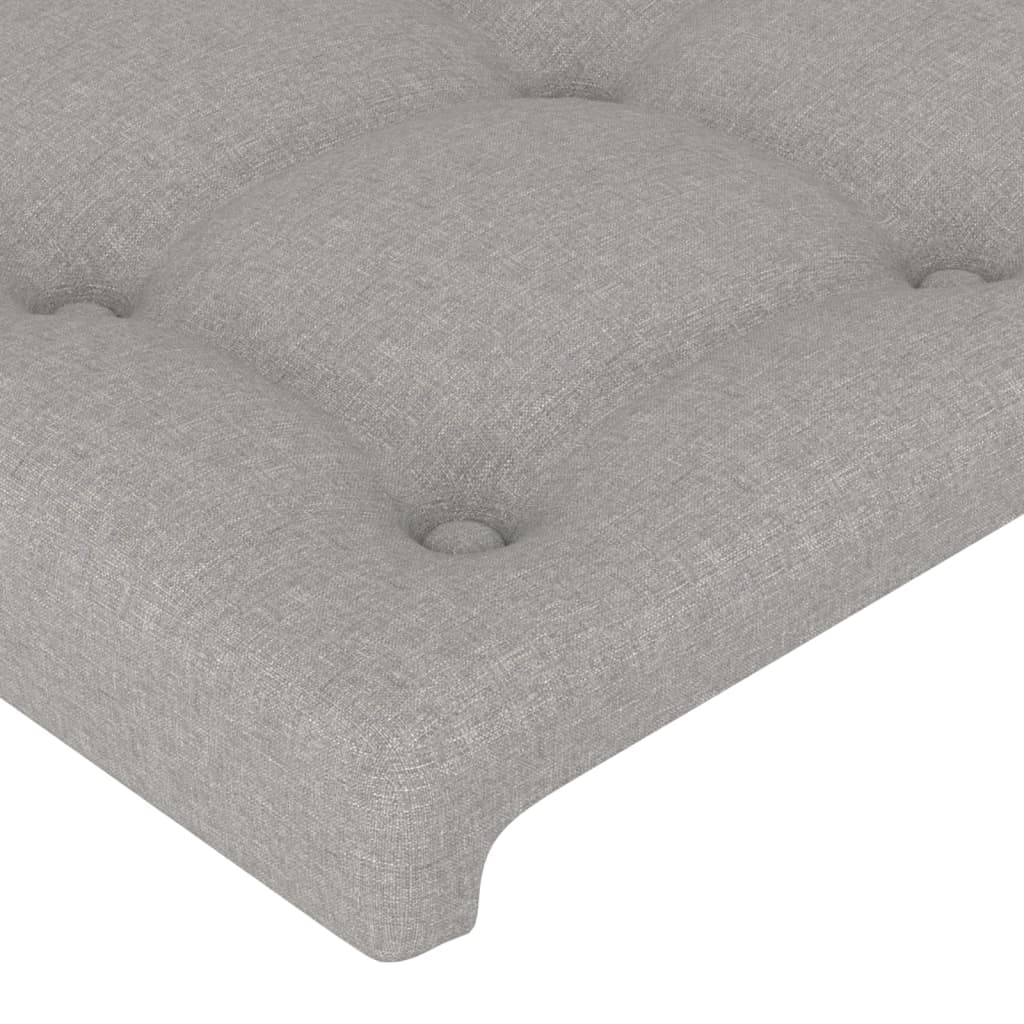 sengegavl med LED-lys 180x5x118/128 cm stof lysegrå