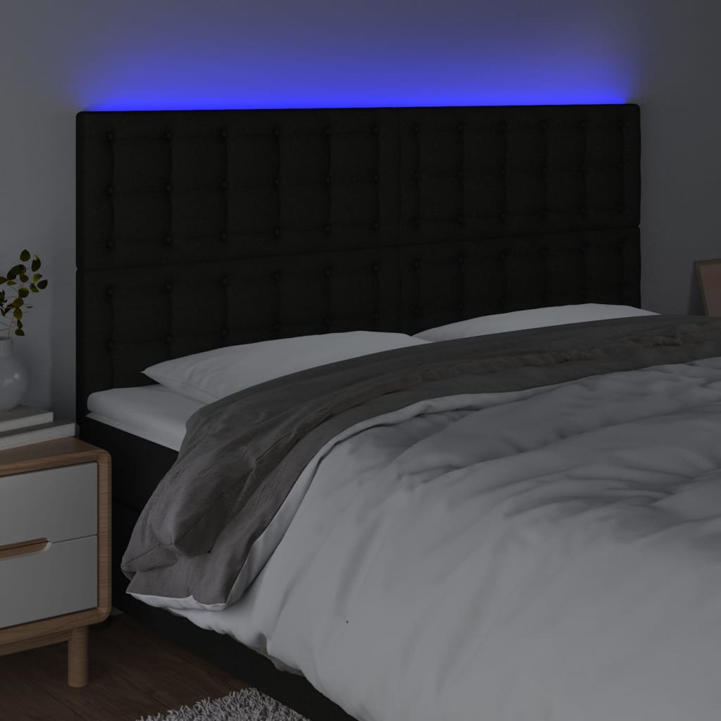 sengegavl med LED-lys 180x5x118/128 cm stof sort