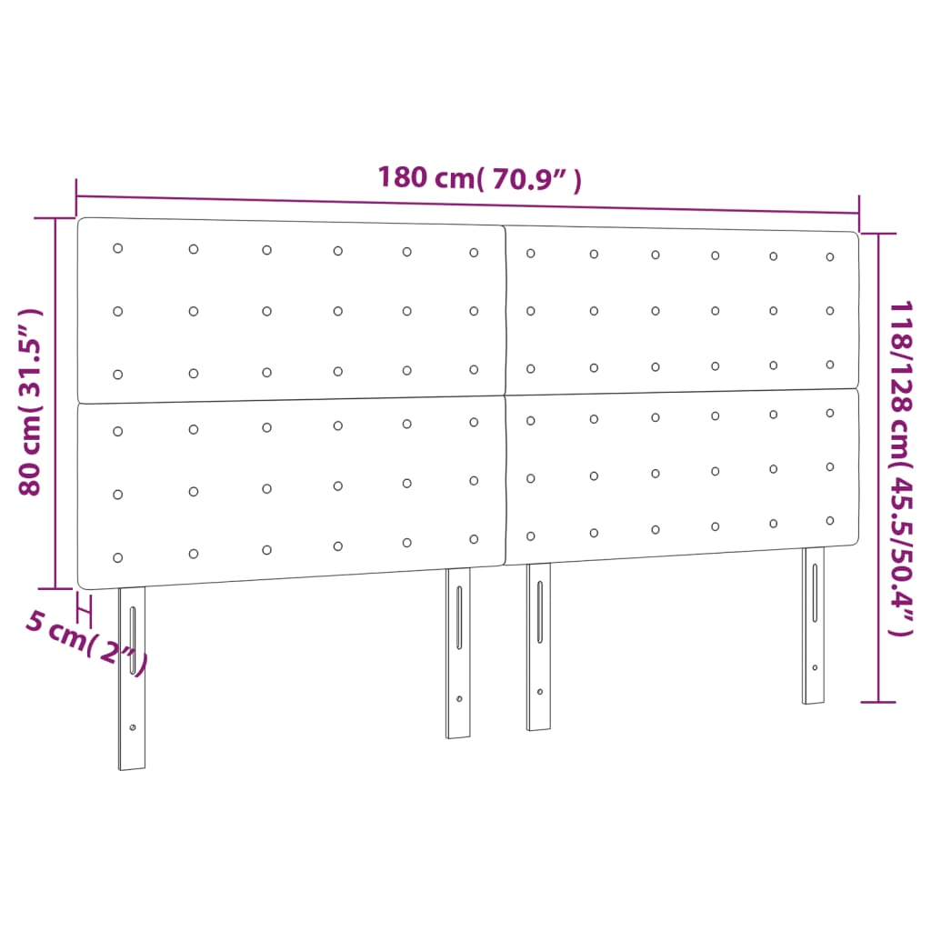 sengegavl med LED-lys 180x5x118/128 cm stof sort