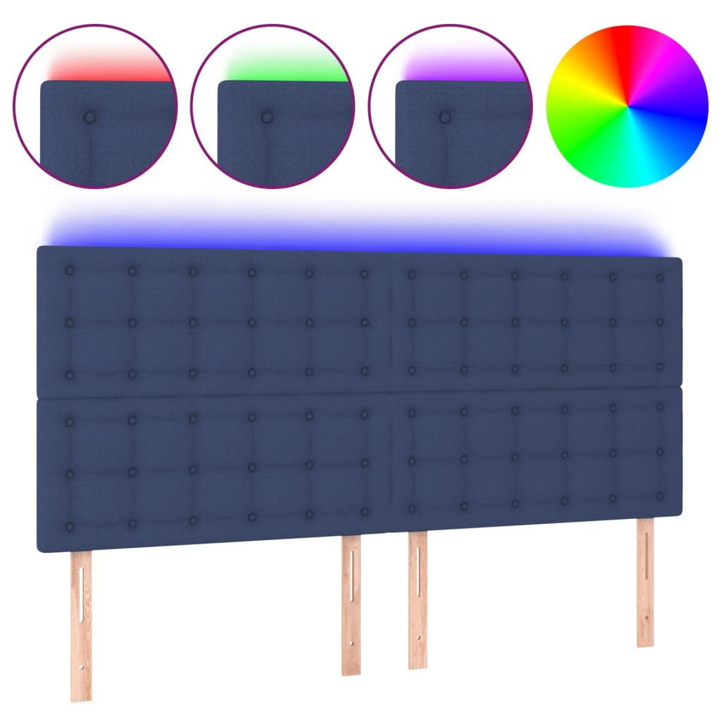 sengegavl med LED-lys 180x5x118/128 cm stof blå