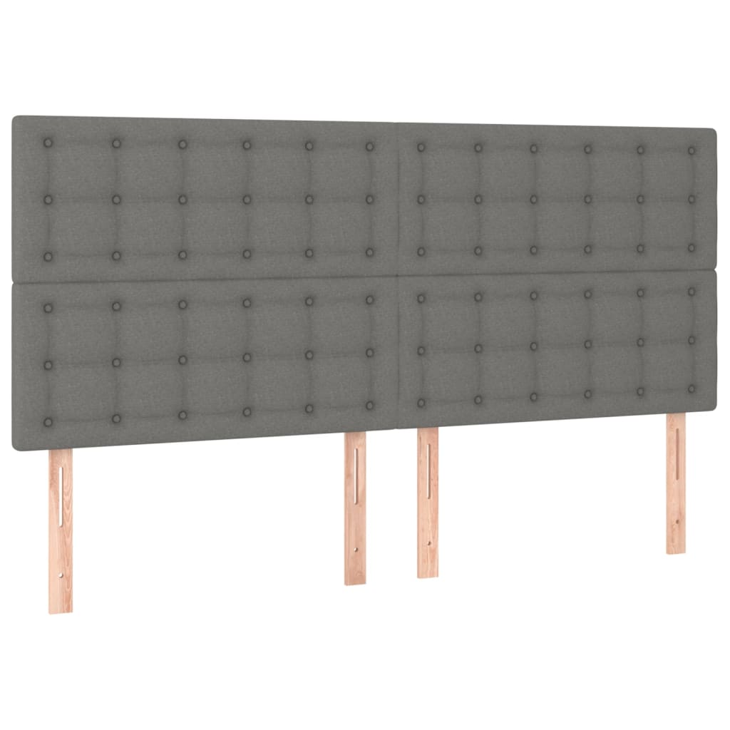sengegavl med LED-lys 200x5x118/128 cm stof mørkegrå