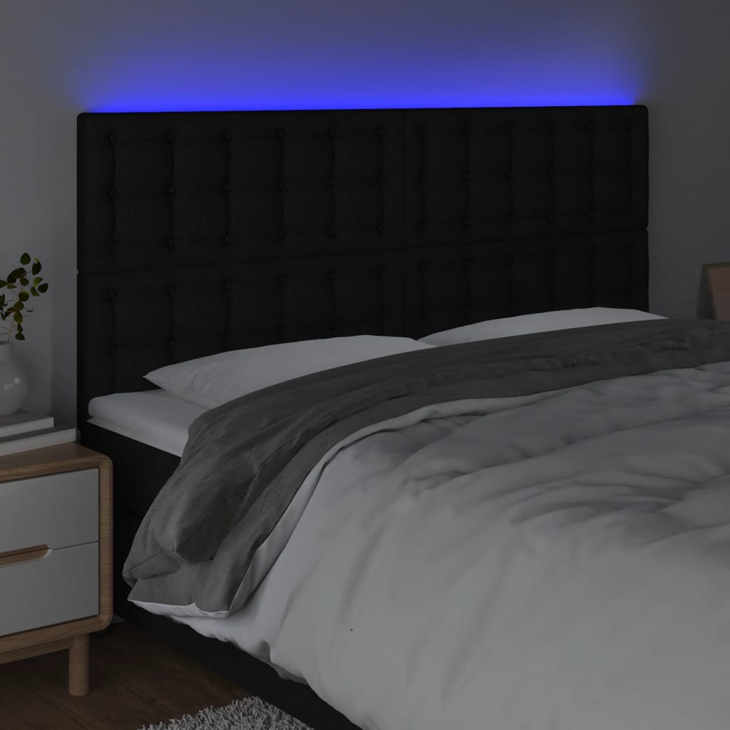 sengegavl med LED-lys 200x5x118/128 cm stof sort