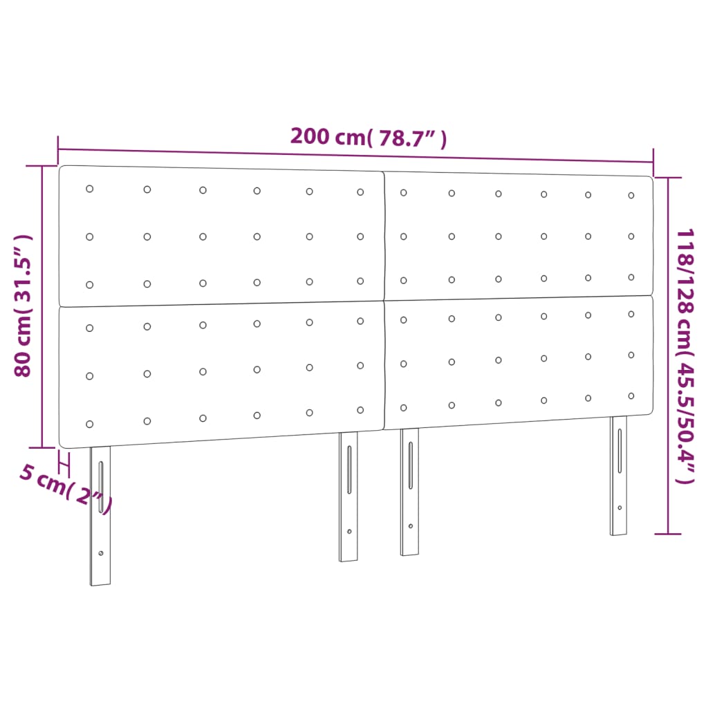 sengegavl med LED-lys 200x5x118/128 cm stof sort