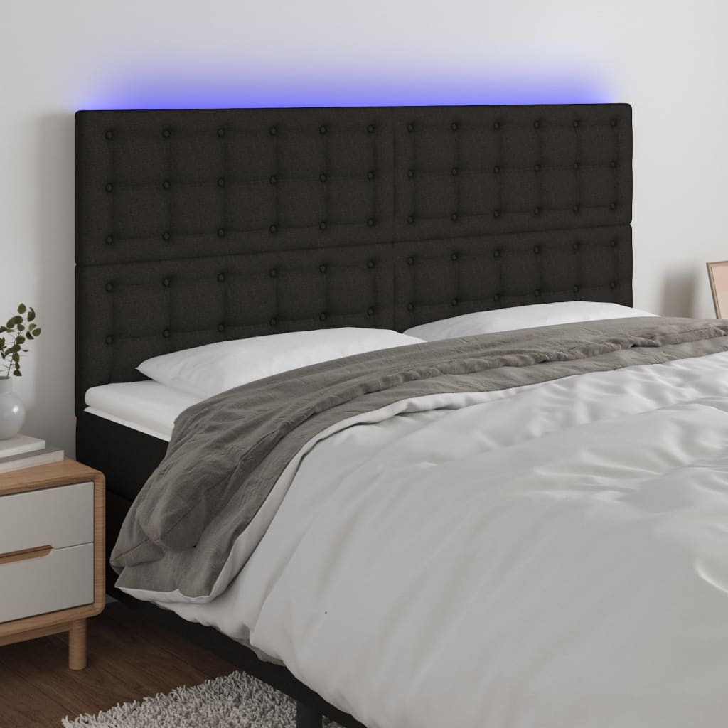 sengegavl med LED-lys 200x5x118/128 cm stof sort