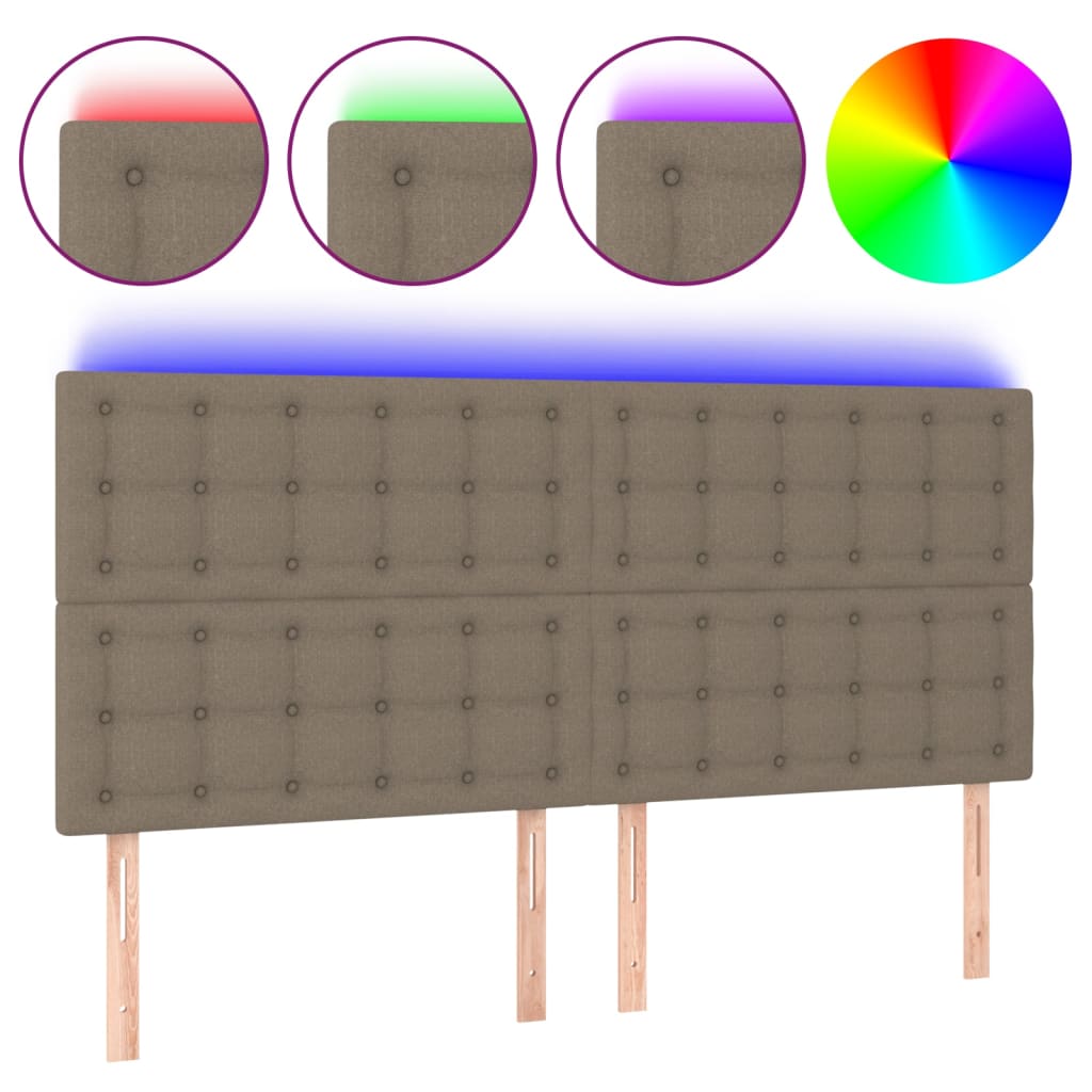 sengegavl med LED-lys 200x5x118/128 cm stof gråbrun