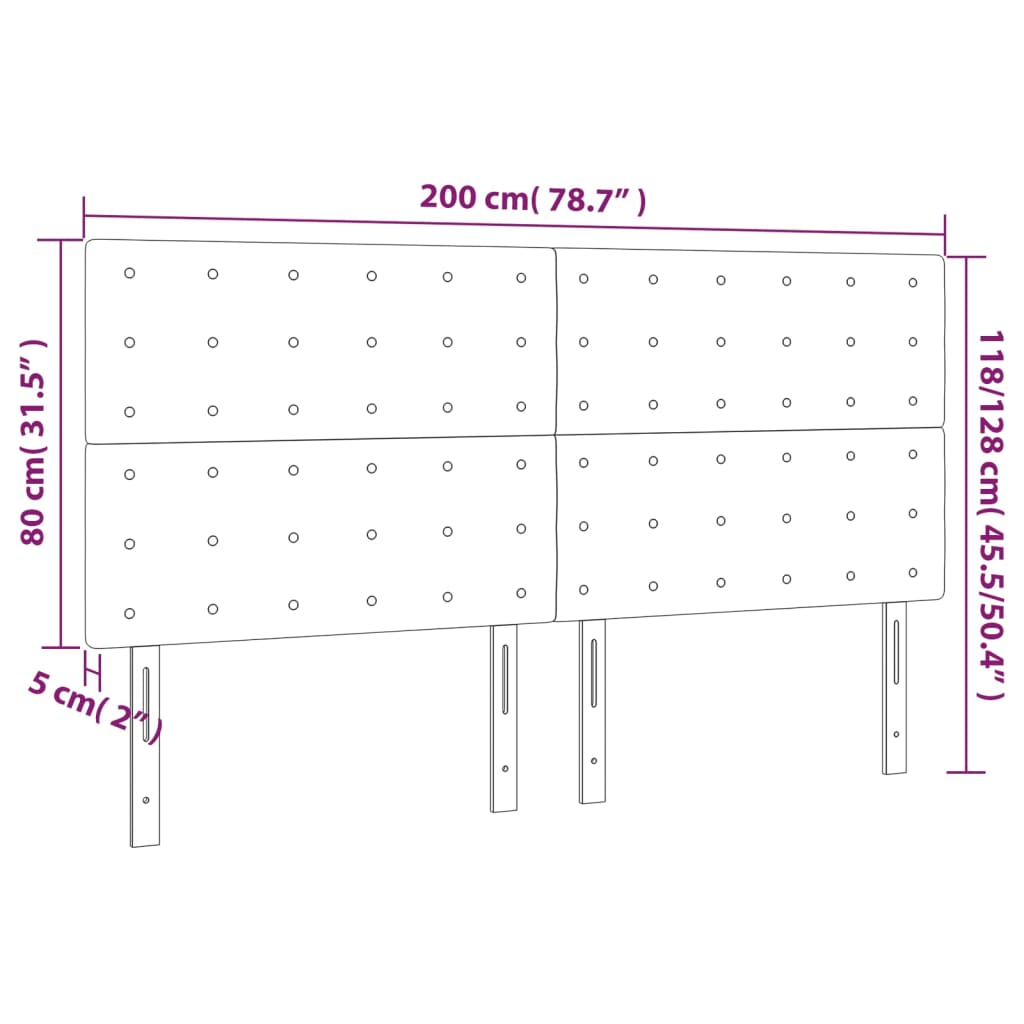 sengegavl med LED-lys 200x5x118/128 cm stof gråbrun