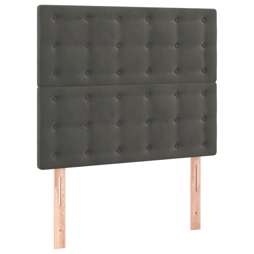 sengegavl med LED-lys 80x5x118/128 cm fløjl mørkegrå