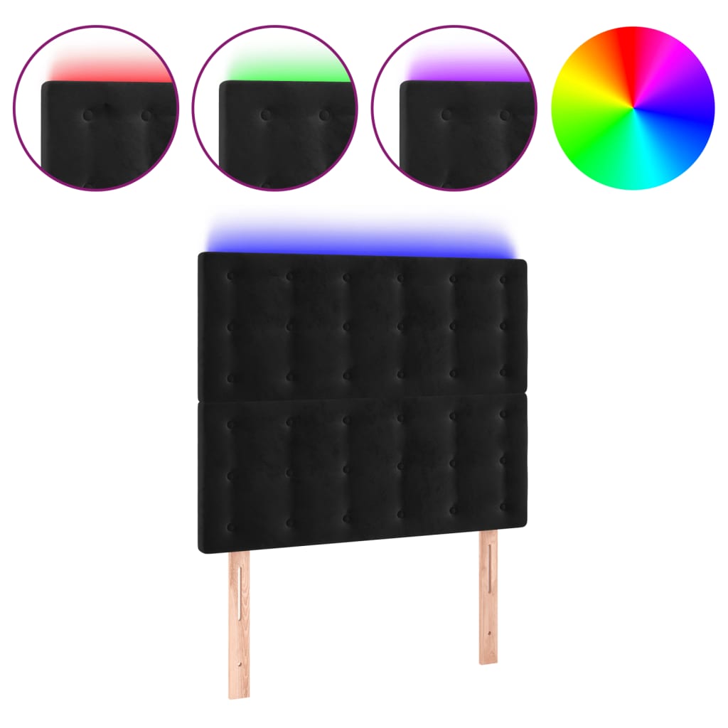 sengegavl med LED-lys 80x5x118/128 cm fløjl sort