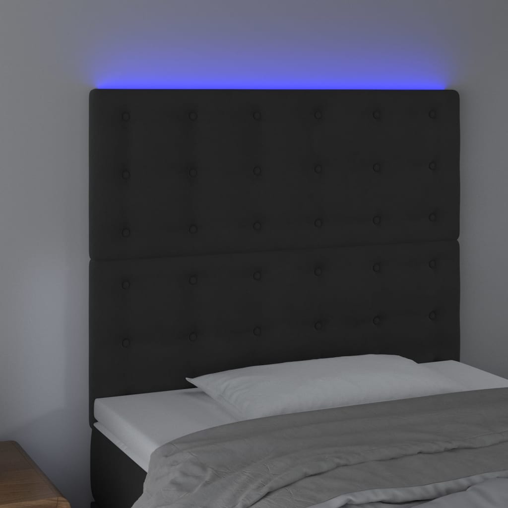 sengegavl med LED-lys 80x5x118/128 cm fløjl sort