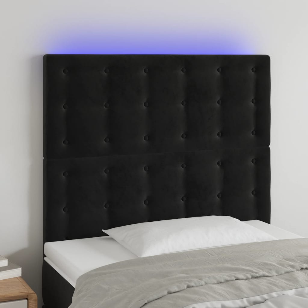 sengegavl med LED-lys 80x5x118/128 cm fløjl sort