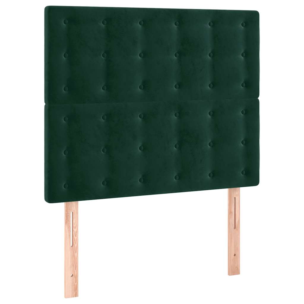 sengegavl med LED-lys 80x5x118/128 cm fløjl mørkegrøn