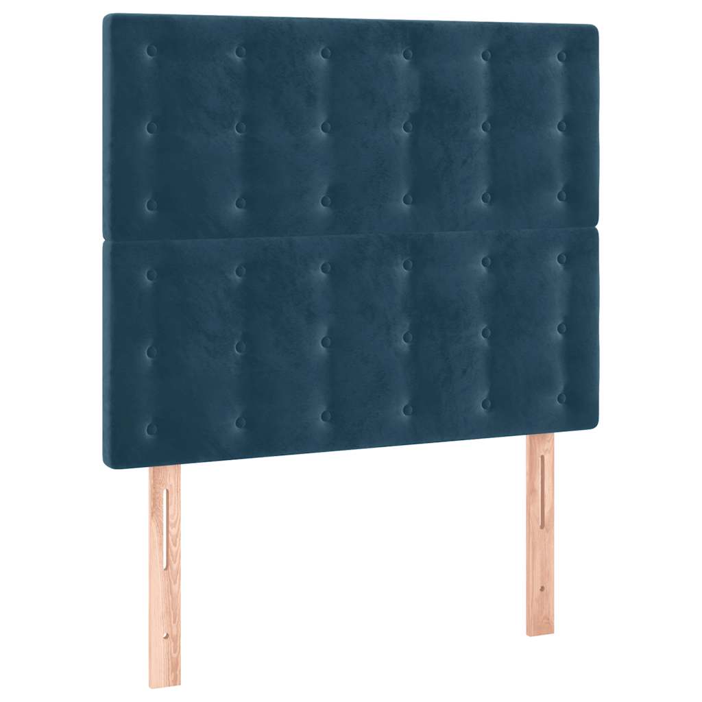 sengegavl med LED-lys 80x5x118/128 cm fløjl mørkeblå