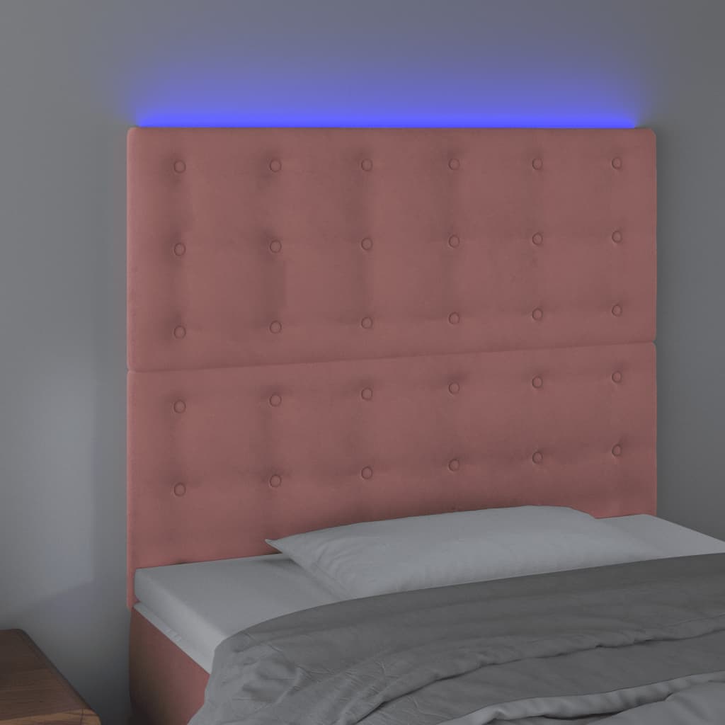 sengegavl med LED-lys 80x5x118/128 cm fløjl lyserød