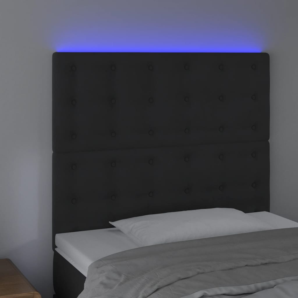 sengegavl med LED-lys 90x5x118/128 cm fløjl sort