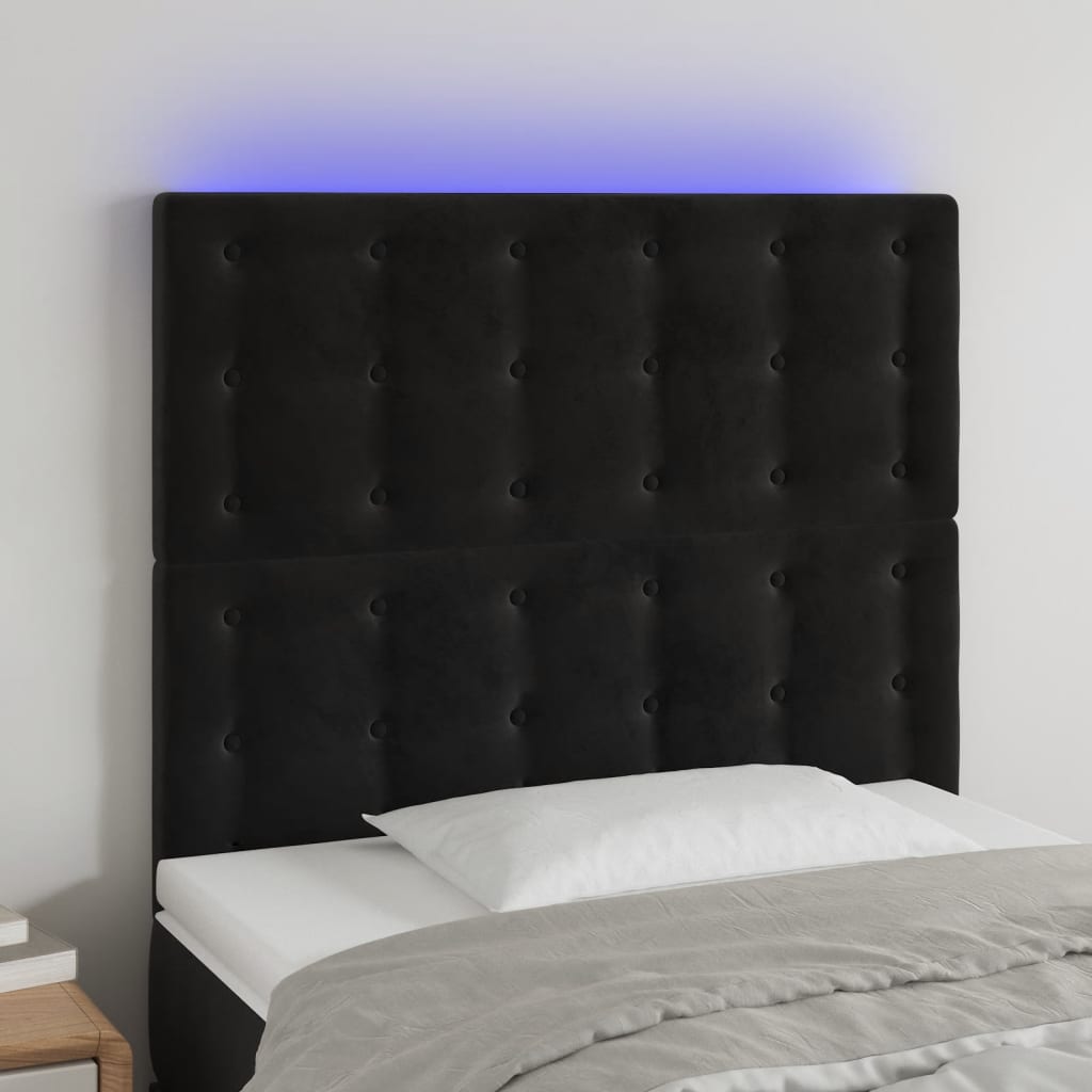 sengegavl med LED-lys 90x5x118/128 cm fløjl sort
