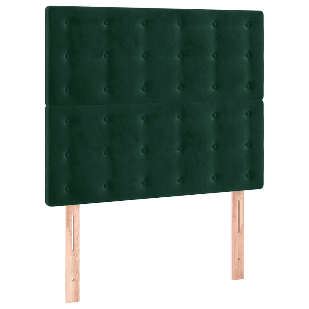 sengegavl med LED-lys 90x5x118/128 cm fløjl mørkegrøn