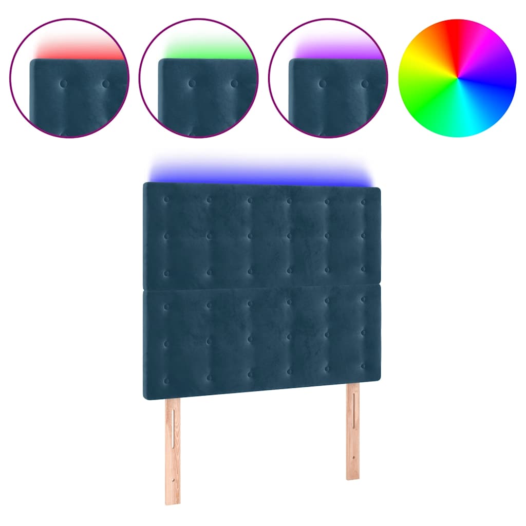 sengegavl med LED-lys 90x5x118/128 cm fløjl mørkeblå