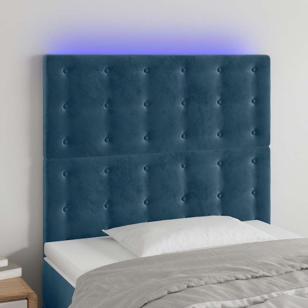 sengegavl med LED-lys 90x5x118/128 cm fløjl mørkeblå