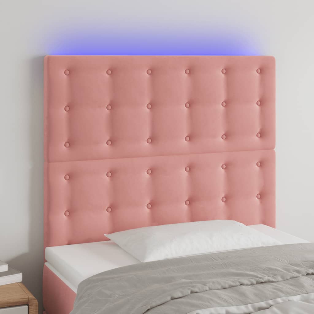 sengegavl med LED-lys 90x5x118/128 cm fløjl lyserød