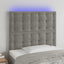sengegavl med LED-lys 100x5x118/128 cm fløjl lysegrå