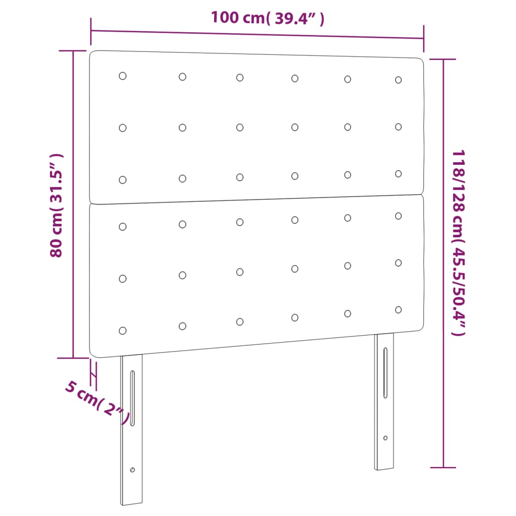sengegavl med LED-lys 100x5x118/128 cm fløjl mørkegrå