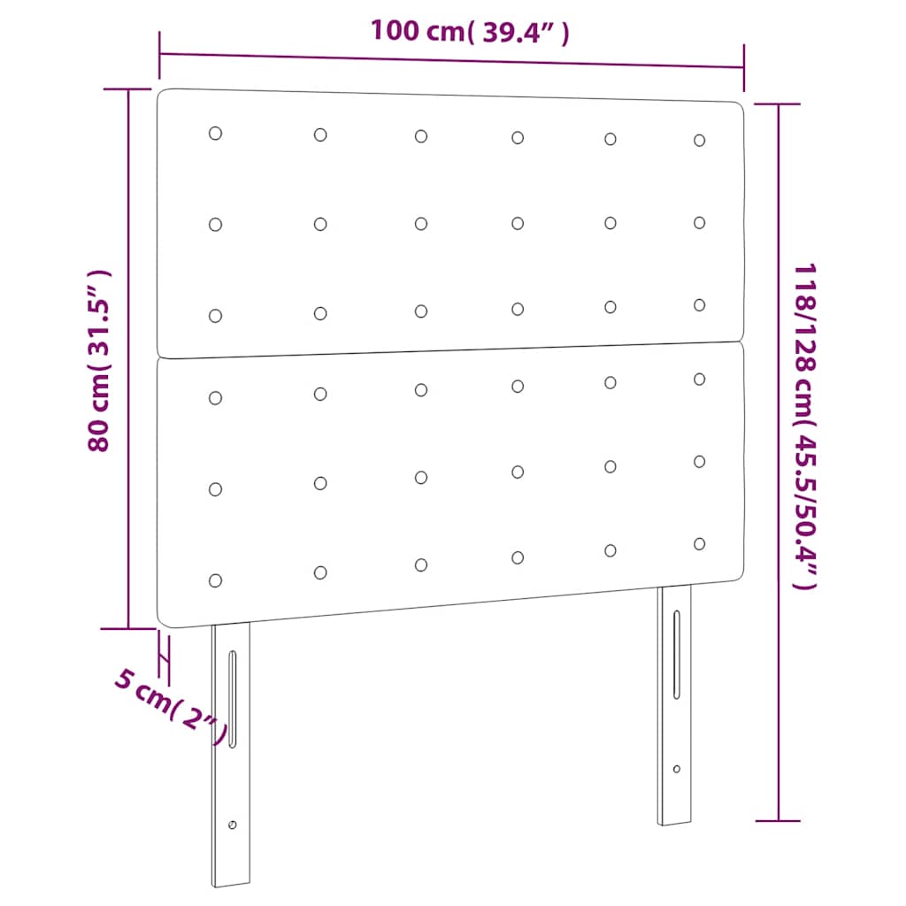 sengegavl med LED-lys 100x5x118/128 cm fløjl mørkegrøn