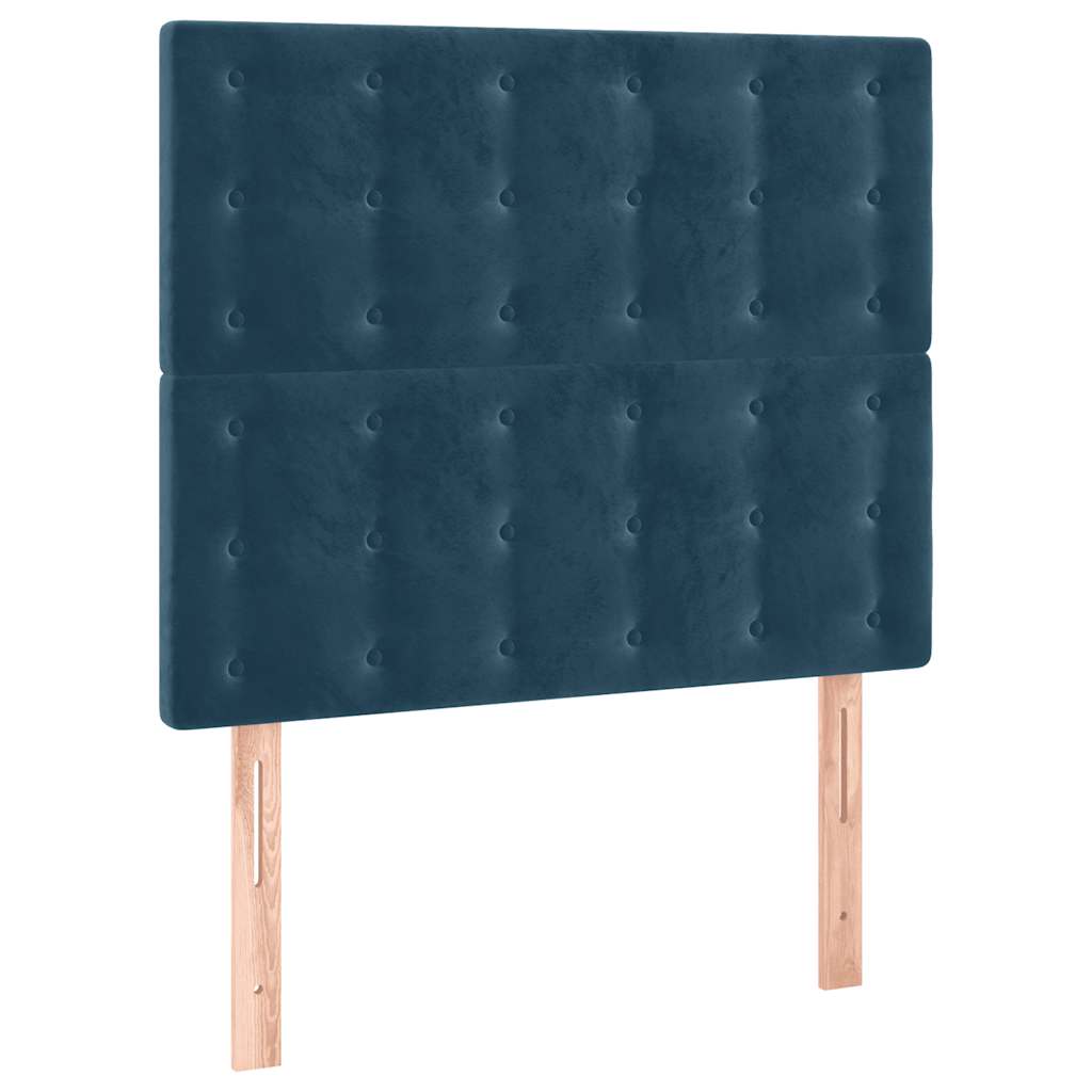 sengegavl med LED-lys 100x5x118/128 cm fløjl mørkeblå