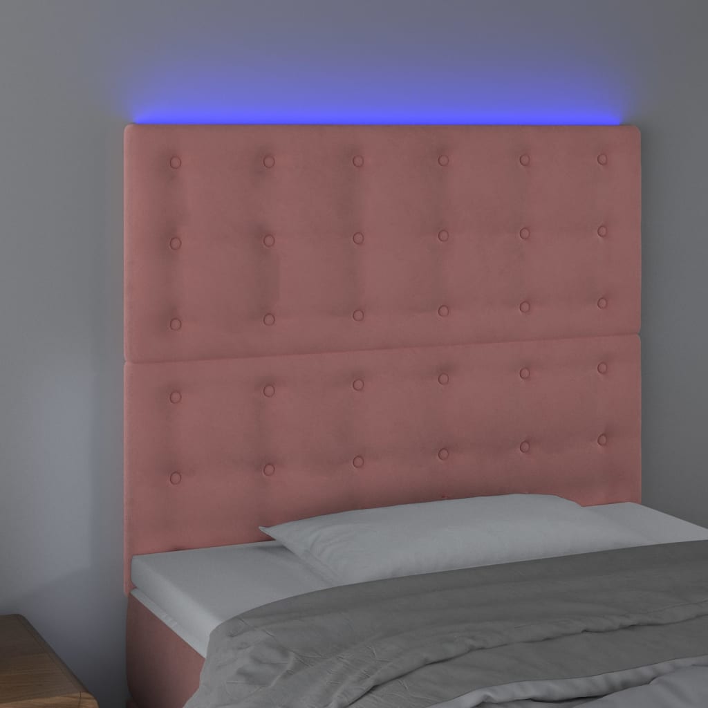 sengegavl med LED-lys 100x5x118/128 cm fløjl lyserød