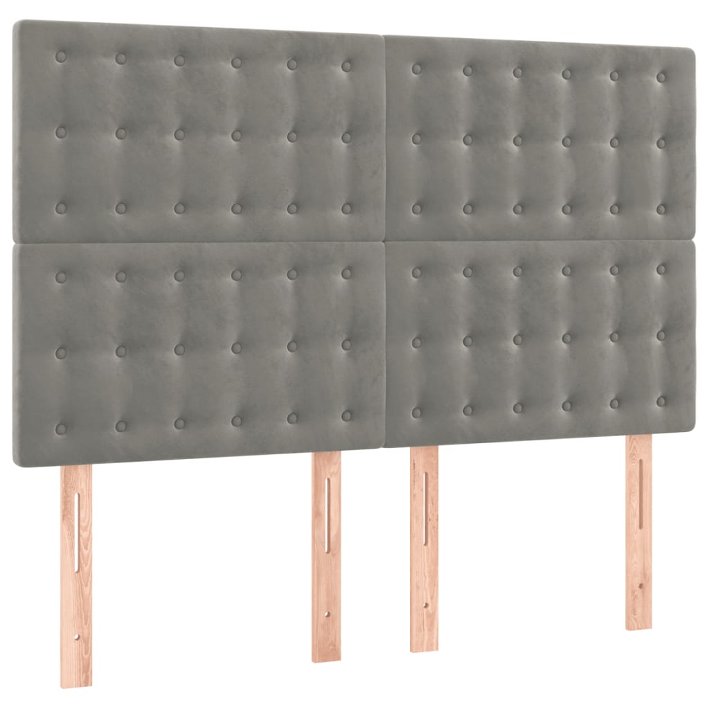 sengegavl med LED-lys 144x5x118/128 cm fløjl lysegrå