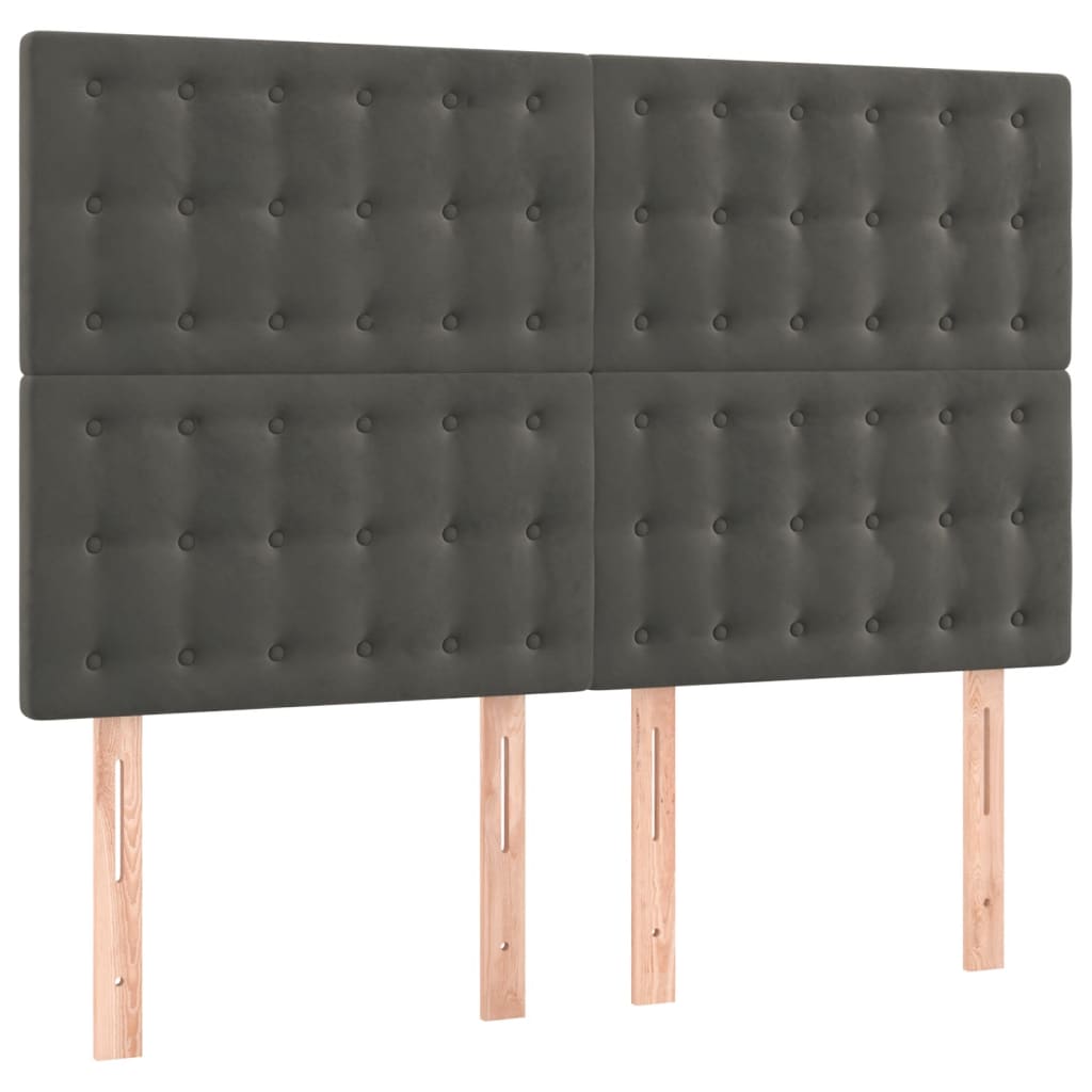 sengegavl med LED-lys 144x5x118/128 cm fløjl mørkegrå