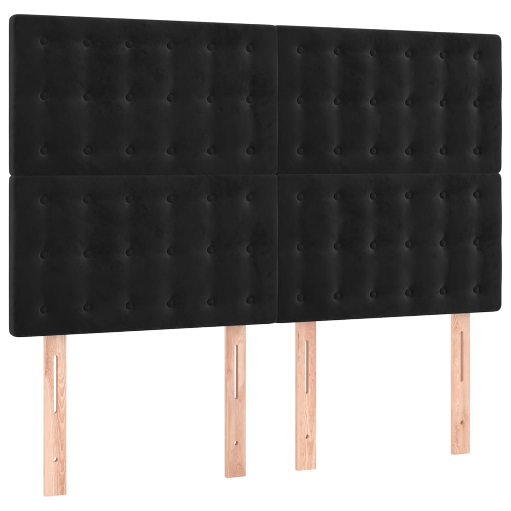 sengegavl med LED-lys 144x5x118/128 cm fløjl sort