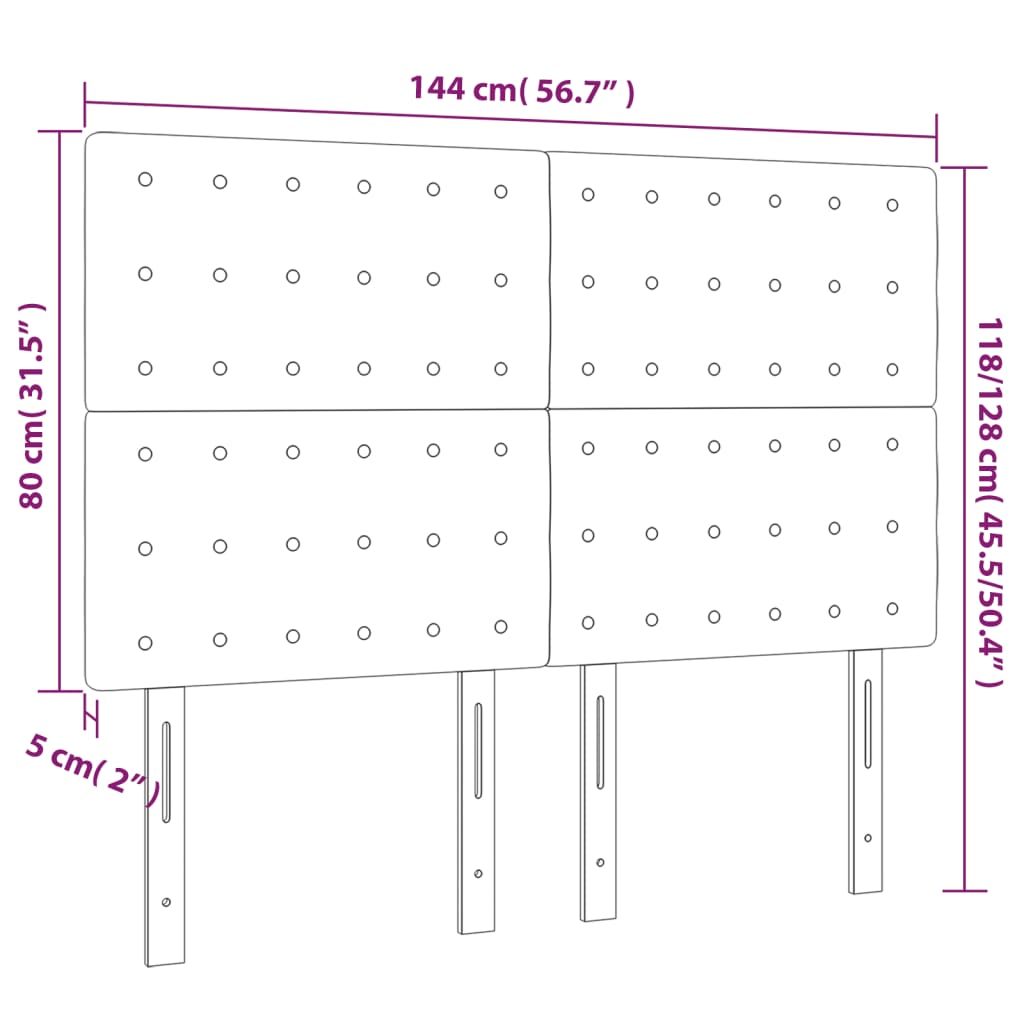 sengegavl med LED-lys 144x5x118/128 cm fløjl sort