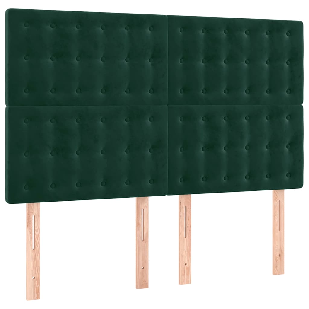 sengegavl med LED-lys 144x5x118/128 cm fløjl mørkegrøn