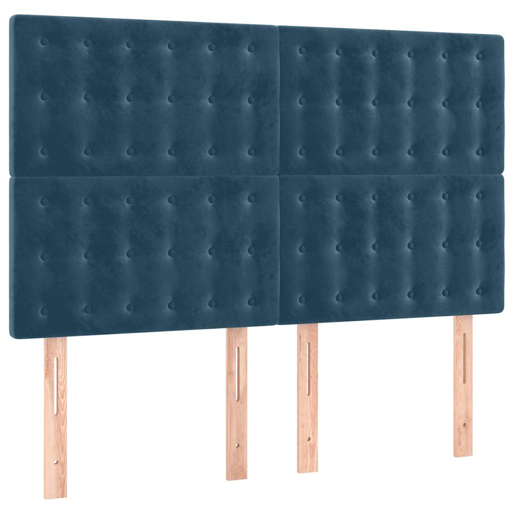sengegavl med LED-lys 144x5x118/128 cm fløjl mørkeblå