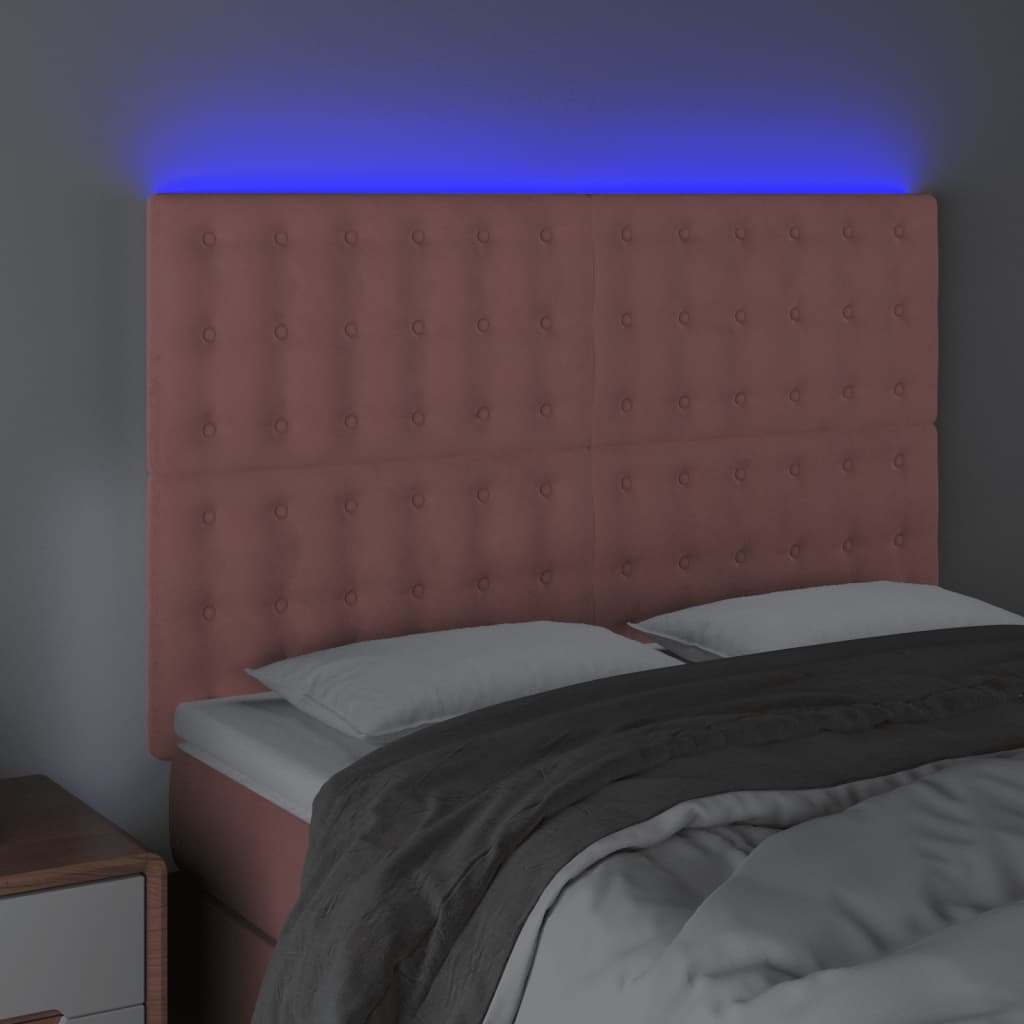 sengegavl med LED-lys 144x5x118/128 cm fløjl lyserød