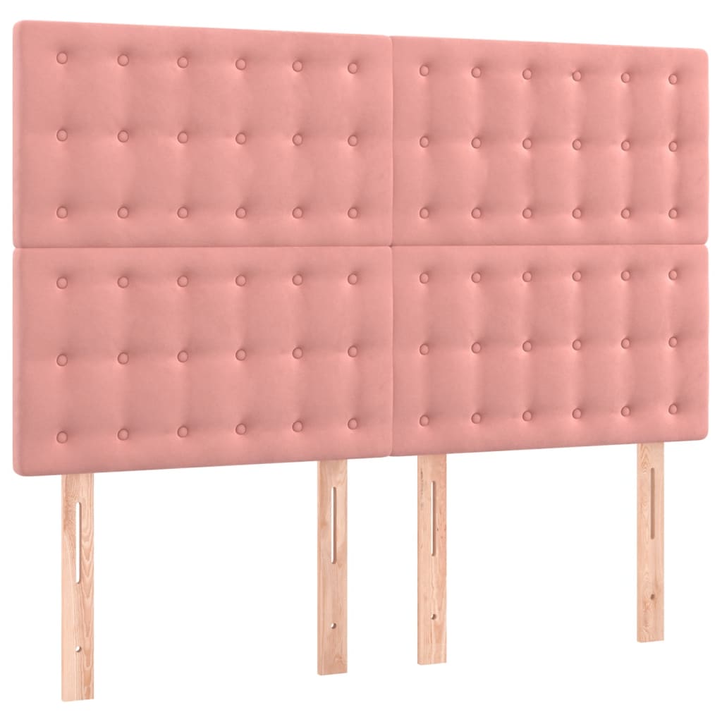 sengegavl med LED-lys 144x5x118/128 cm fløjl lyserød