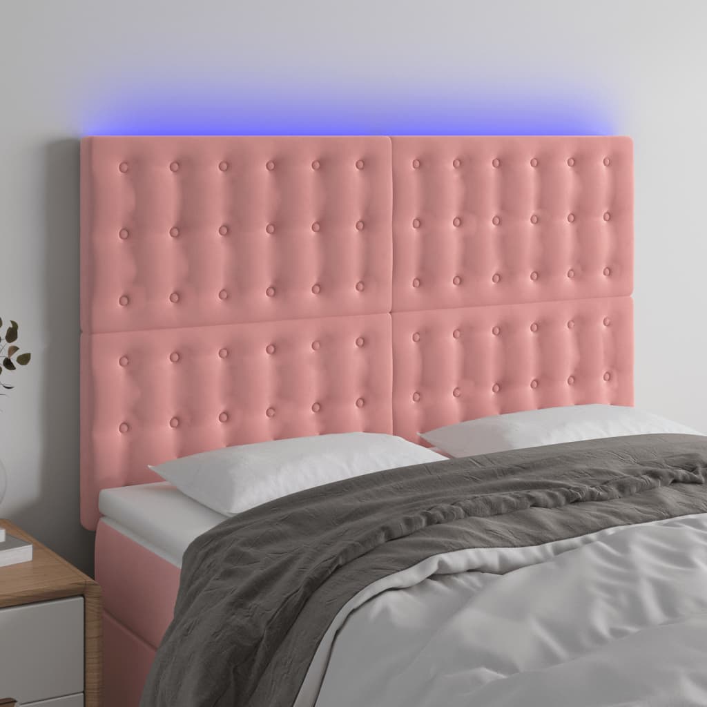 sengegavl med LED-lys 144x5x118/128 cm fløjl lyserød