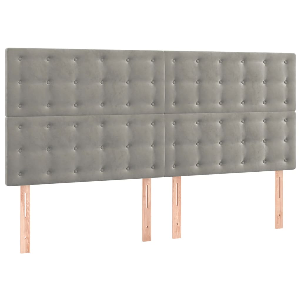 sengegavl med LED-lys 160x5x118/128 cm fløjl lysegrå