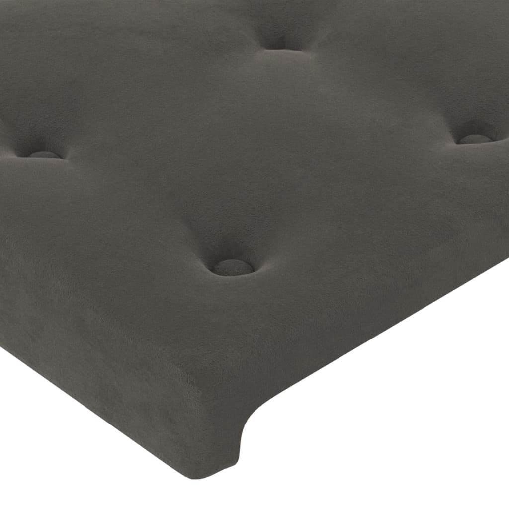 sengegavl med LED-lys 160x5x118/128 cm fløjl mørkegrå