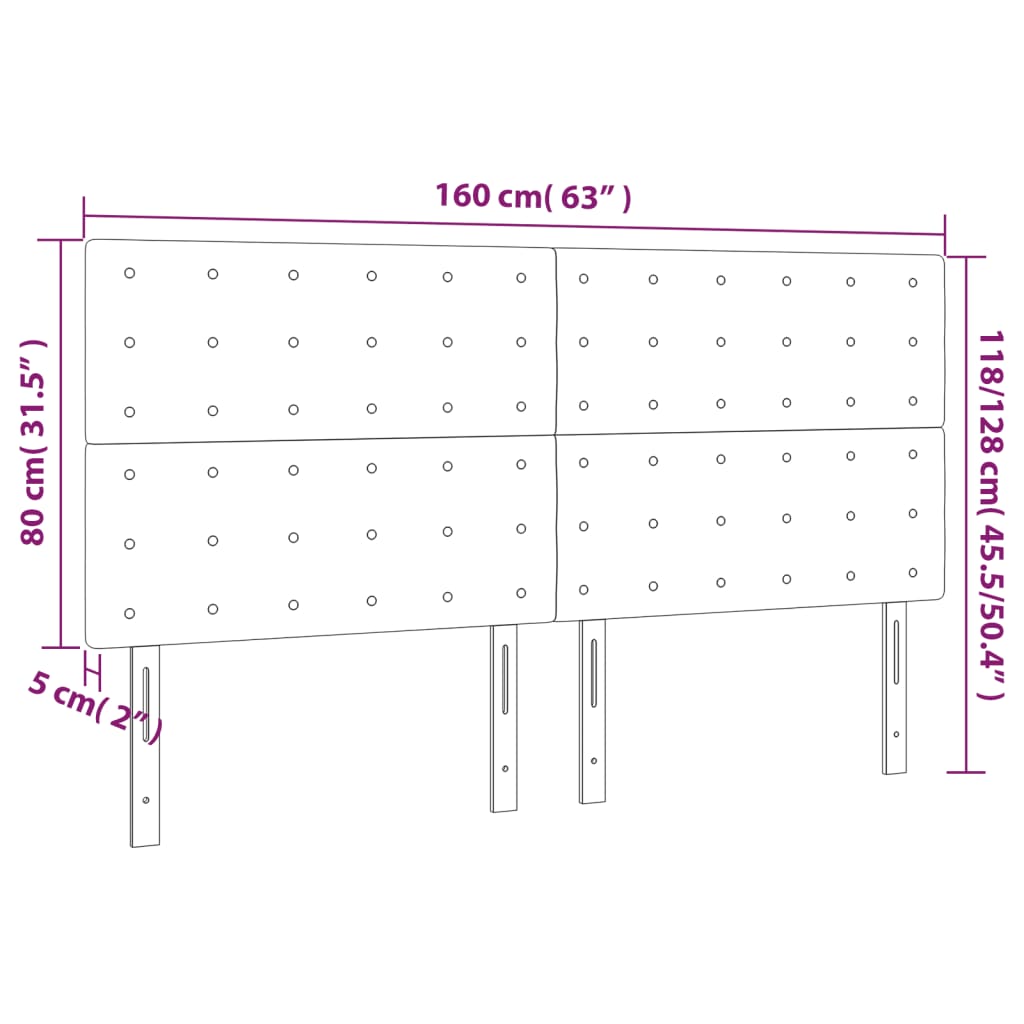 sengegavl med LED-lys 160x5x118/128 cm fløjl mørkegrå