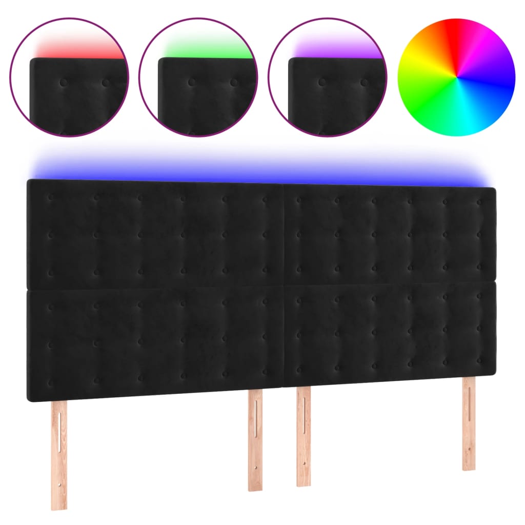 sengegavl med LED-lys 160x5x118/128 cm fløjl sort