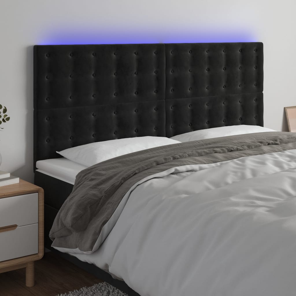 sengegavl med LED-lys 160x5x118/128 cm fløjl sort