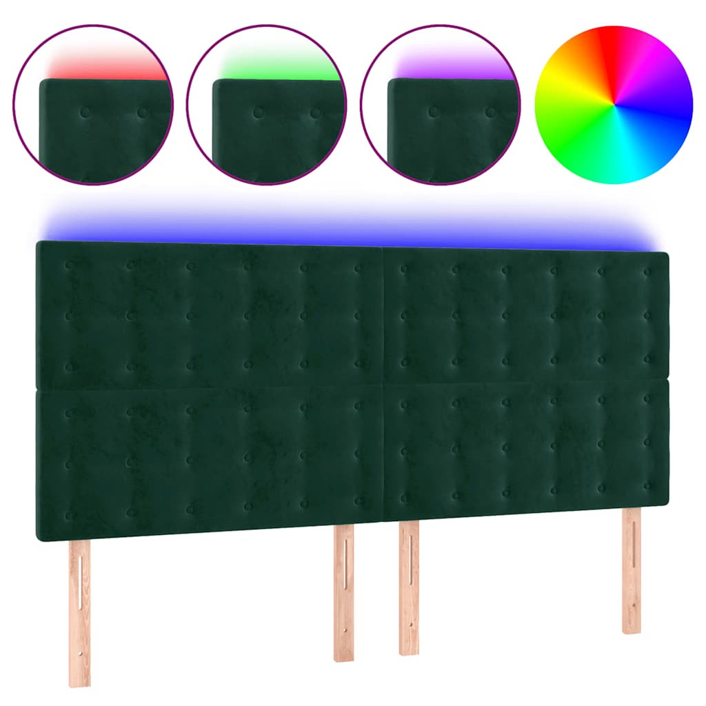 sengegavl med LED-lys 160x5x118/128 cm fløjl mørkegrøn