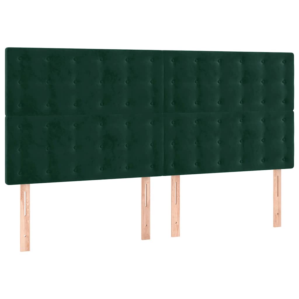 sengegavl med LED-lys 160x5x118/128 cm fløjl mørkegrøn