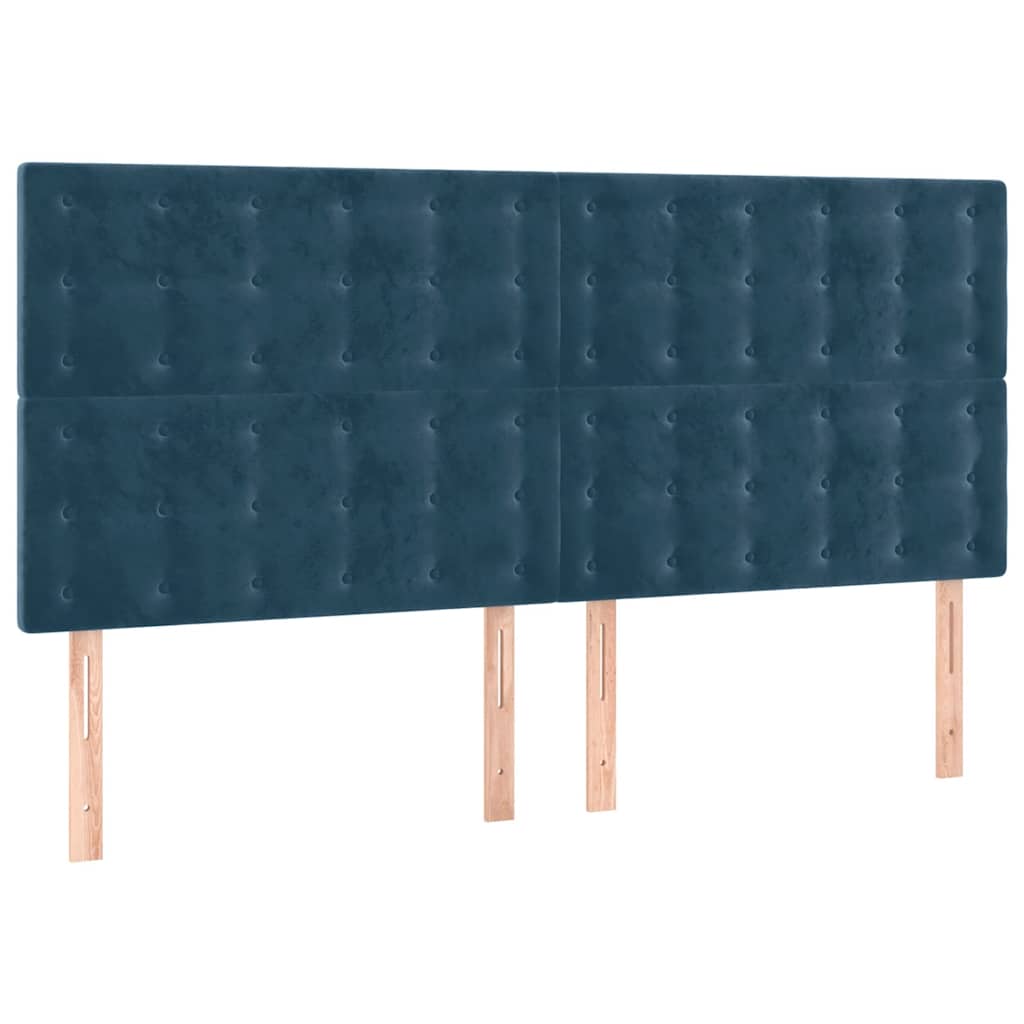 sengegavl med LED-lys 160x5x118/128 cm fløjl mørkeblå