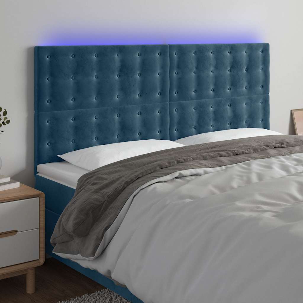sengegavl med LED-lys 160x5x118/128 cm fløjl mørkeblå