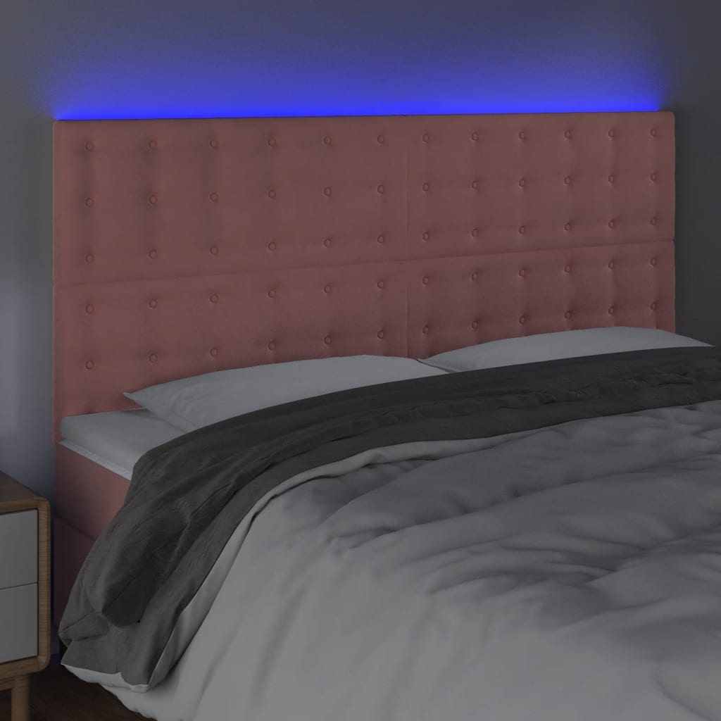 sengegavl med LED-lys 160x5x118/128 cm fløjl lyserød