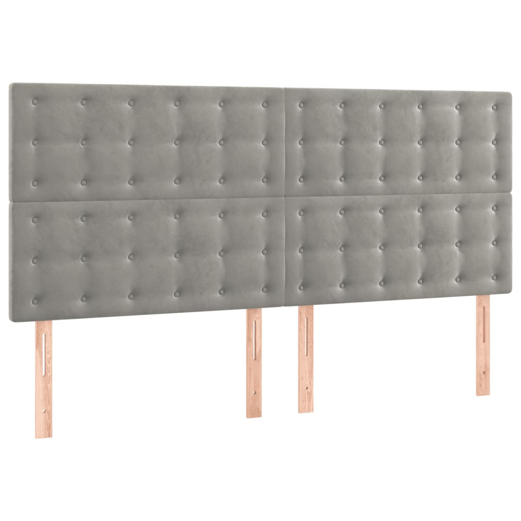 sengegavl med LED-lys 180x5x118/128 cm fløjl lysegrå